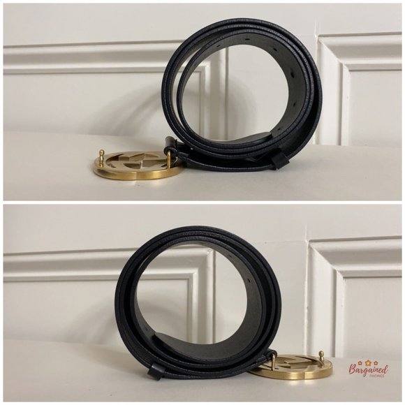 Authentic Gucci Black Calfskin Leather Gold Interlocking G Buckle Belt 90/36 - Picture 9 of 15